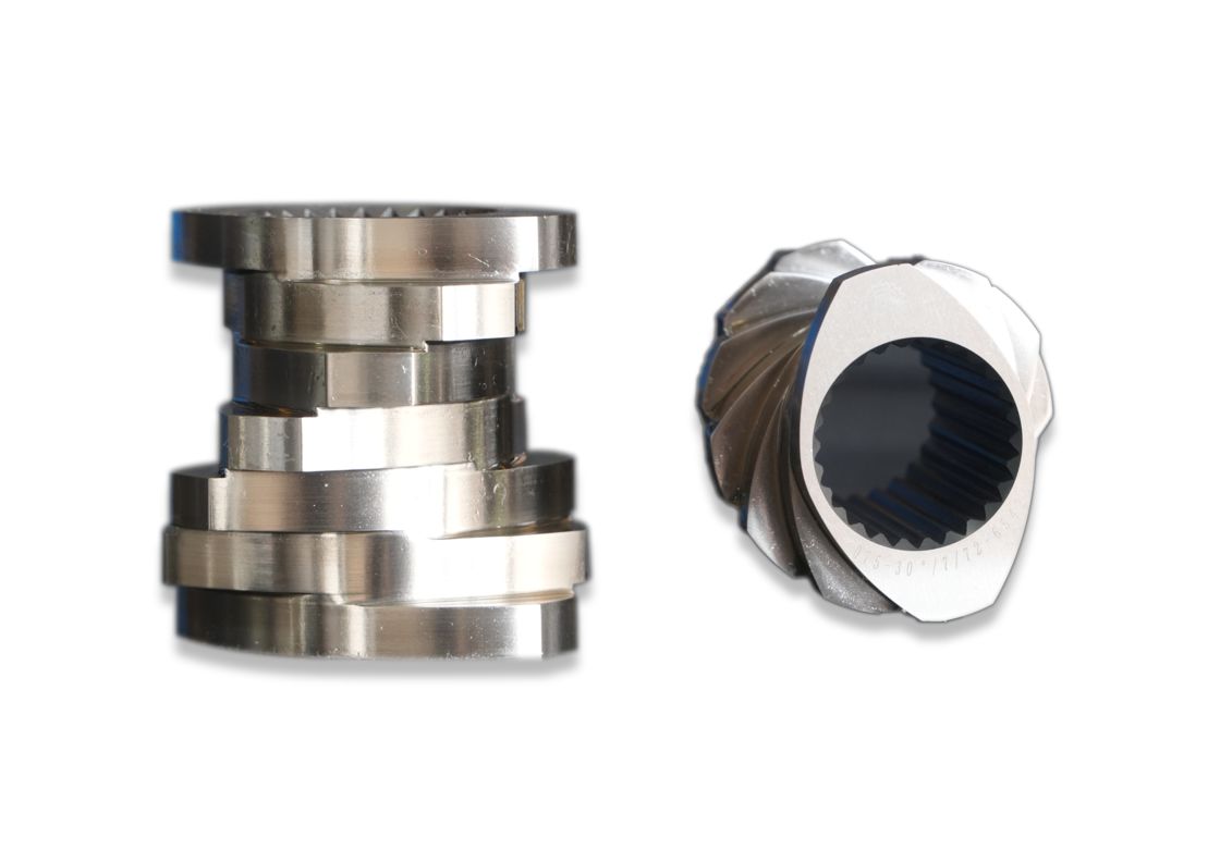 Elementos de tornillo PP PE POM PVC PET para maquinaria de plástico de doble husillo contrarrotante