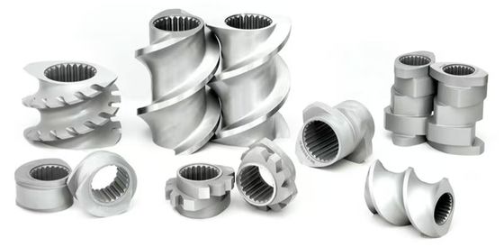 Extrusores de doble tornillo de rotación conjunta Partes de la máquina Segmento de tornillo del eje Barril y alimentador lateral usd para máquinas de baterías de litio